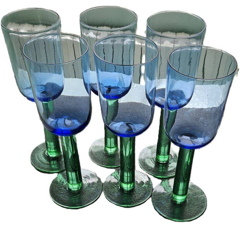 6 Verres Scandinaves Bleus et Verts Vintage Des Années 1980