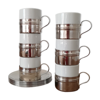 6 ceramic and metal coffee cups
