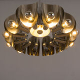 Italian Space Age chandelier in chrome with mirror bulbs, 1970s