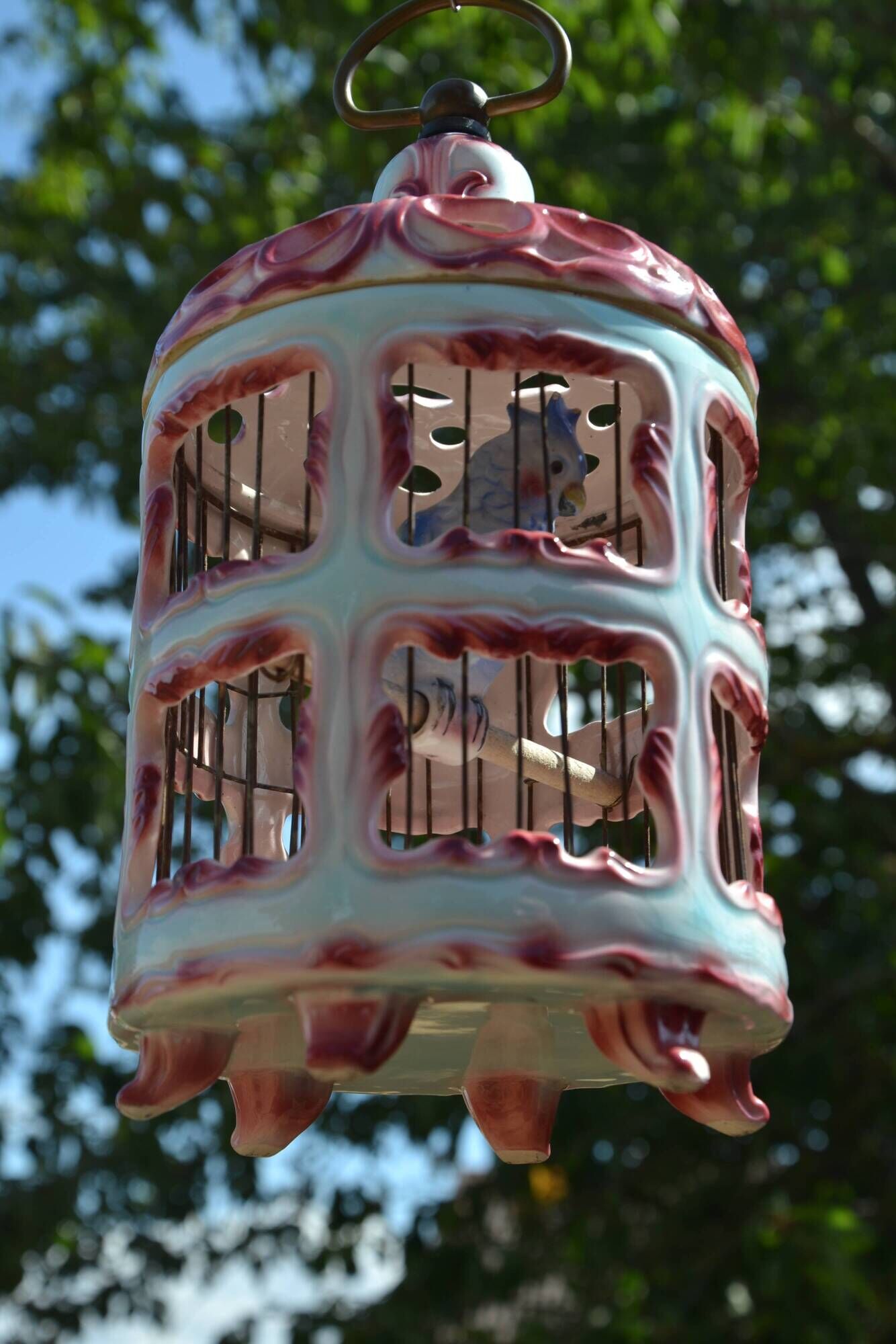 Antique Italian ceramic birdcage