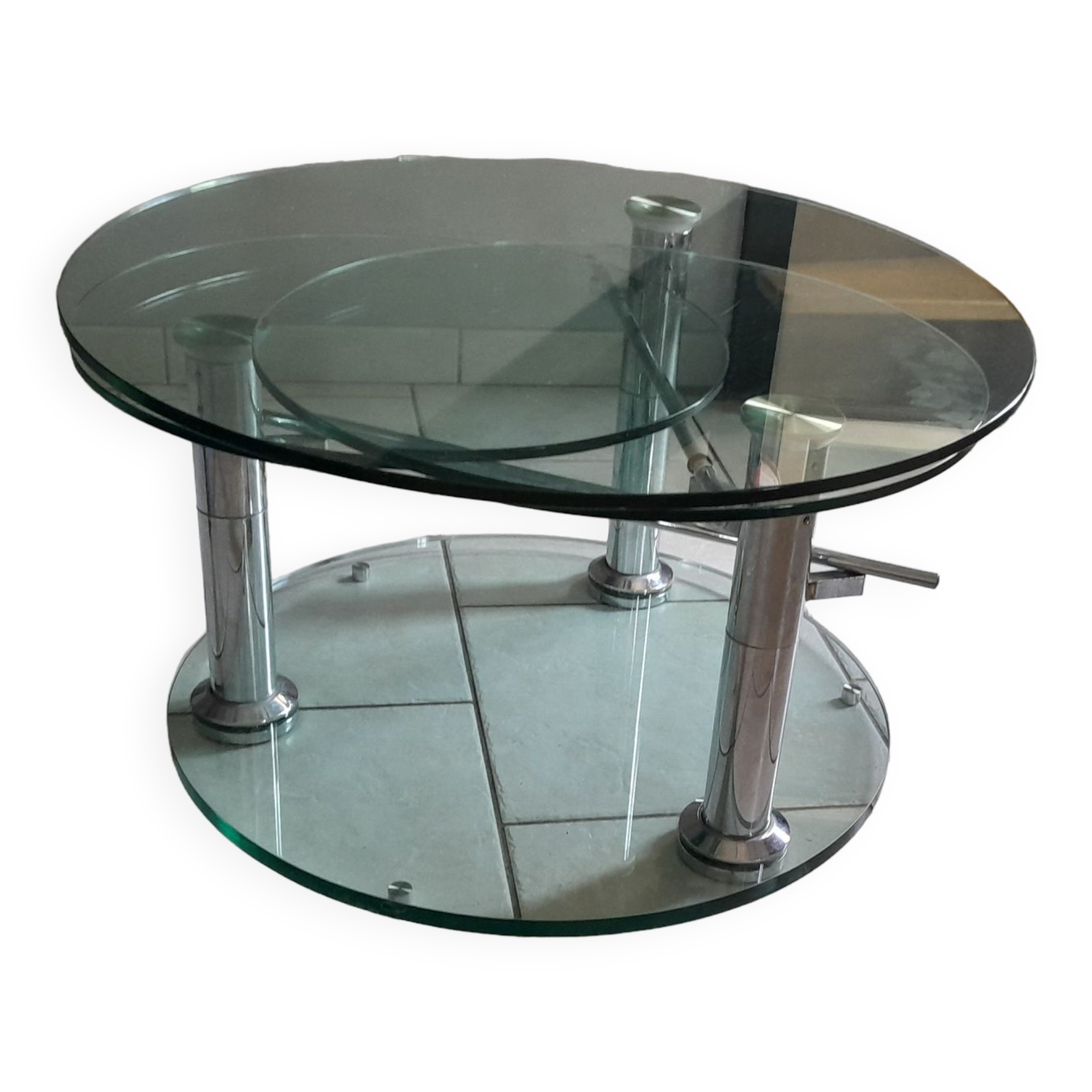 Vintage 80s 3-tier removable tempered glass coffee table