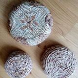 Flat round baskets, set of three
