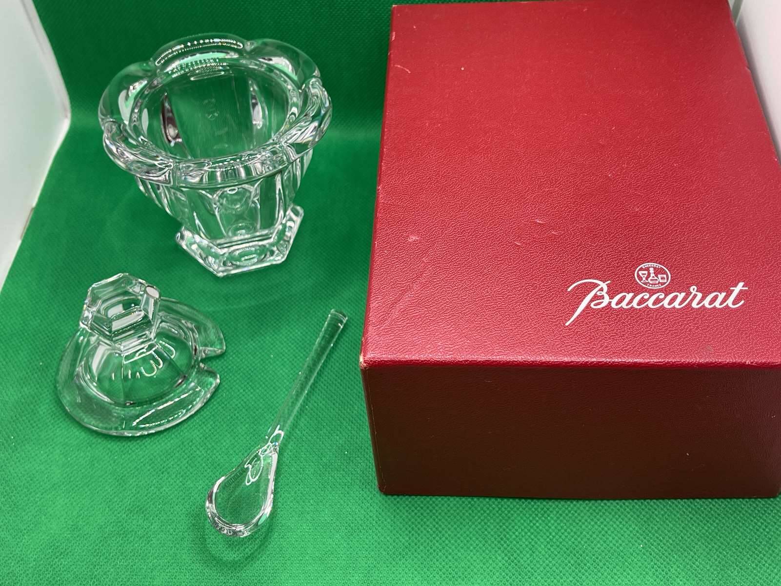 Baccarat crystal mustard pot and spoon