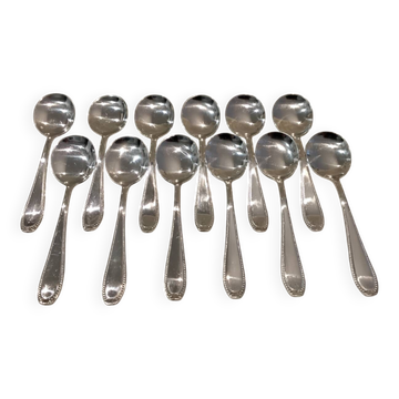 12 silver metal ice scoops by the silversmith Vuillermet Lyon LXVI pearls