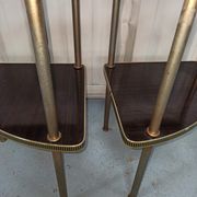 Pairs of corner shelves notches gilded formica brown 60s