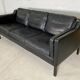 Vintage danish black leather 3 person stouby sofa