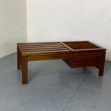 Table d'appoint mid-century moderne à lattes en teck avec support pour plantes, 1960s