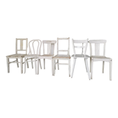 Set of 6 mismatched white chairs