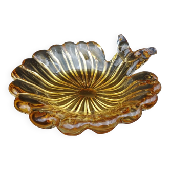 Murano Barovier Toso blown glass ashtray cup ribbed amber colored inclusions