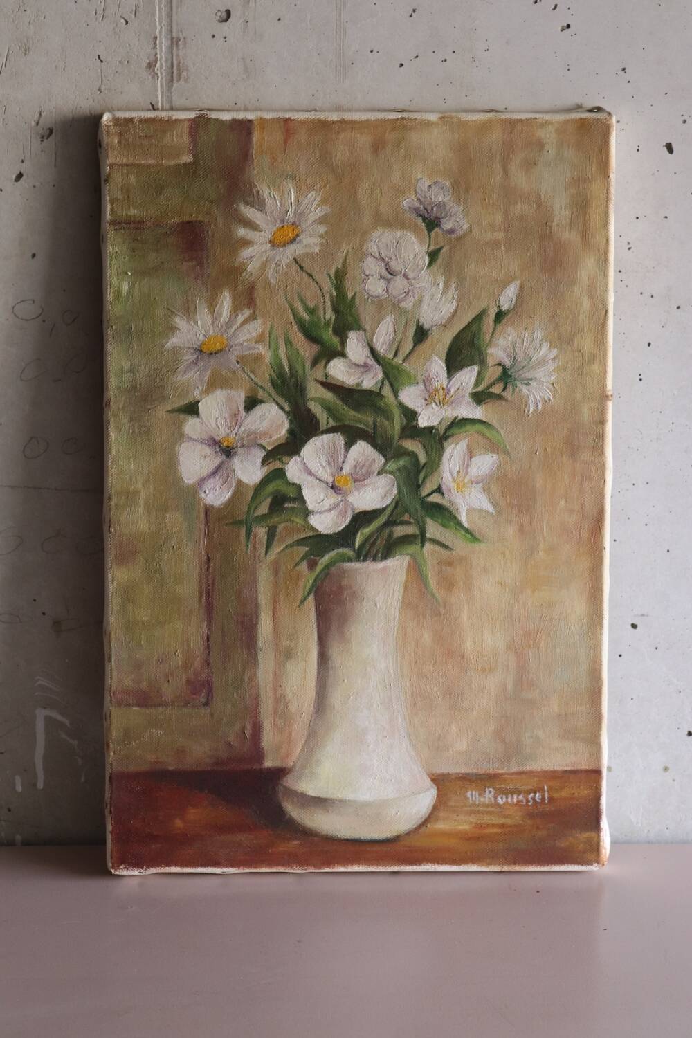 Tableau huile sur toile bouquet de fleurs vintage