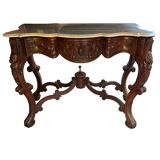 Console in carved solid oak and marble top