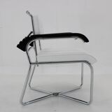 1940s Rare Restored Bauhaus Chrome Plated Adjustable Armchair in White Leather, Czechoslovakia