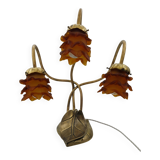Brass leaf lamp with glass paste flowers