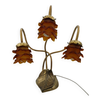 Brass leaf lamp with glass paste flowers