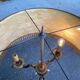 Vintage brass onyx floor lamp with fringed shade.
