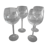 Set of 4 crystal wine glasses, engraved geometric patterns