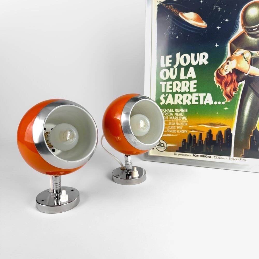 Pair of 70s orange Eyeball wall lights