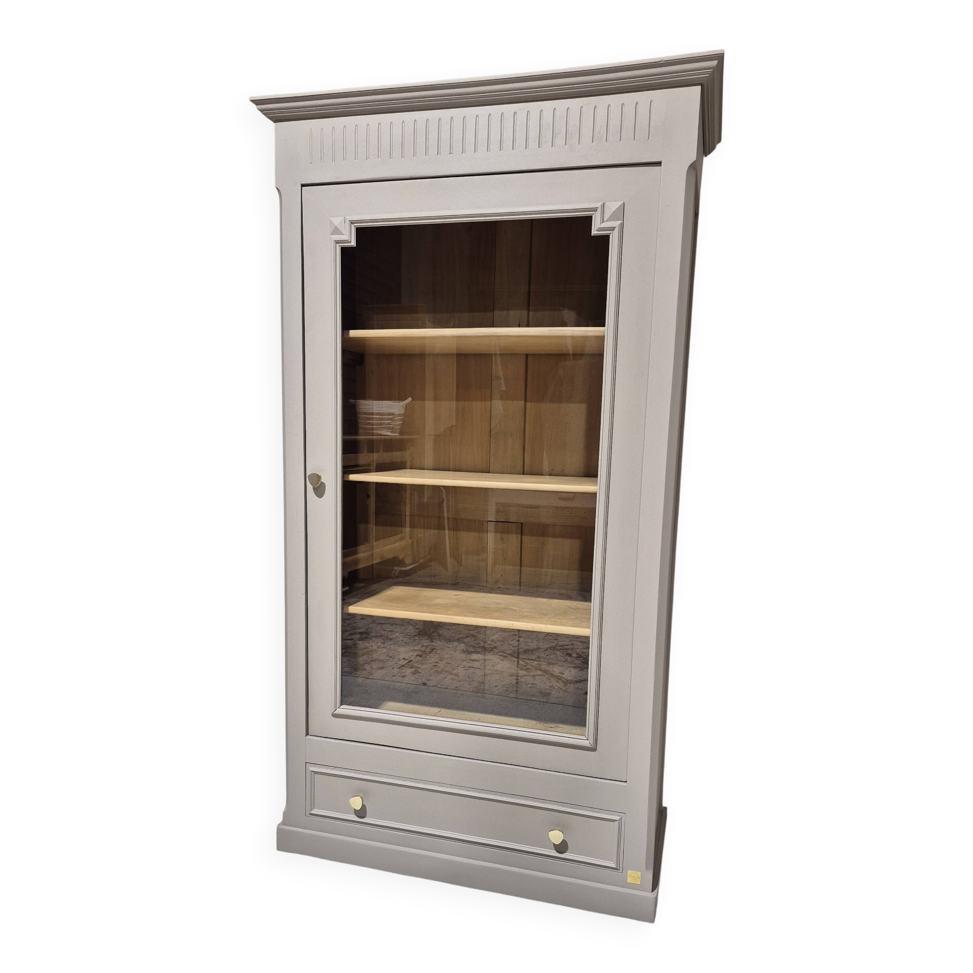 Glass display cabinet with drawer