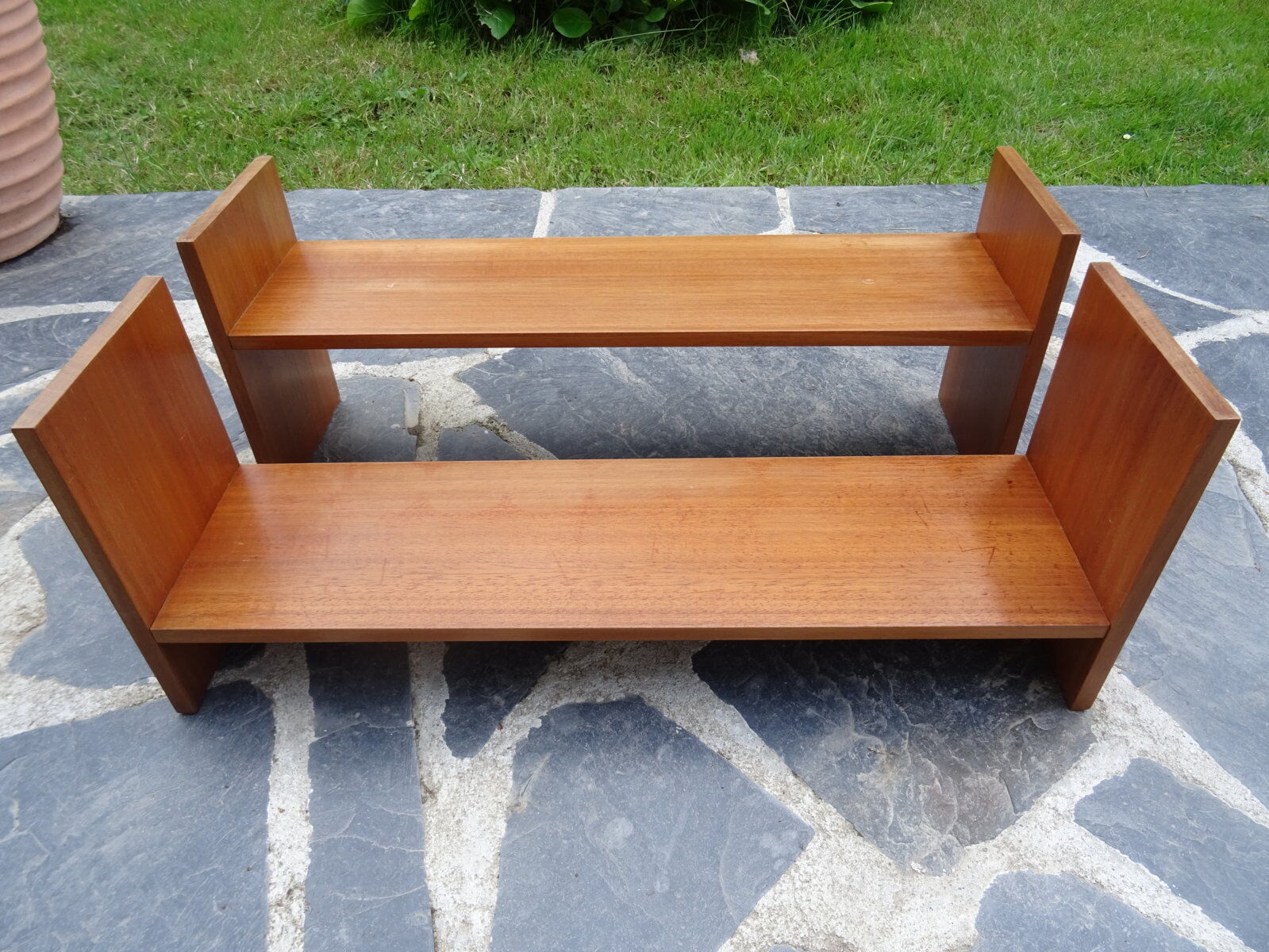 Pair of teak wall shelves