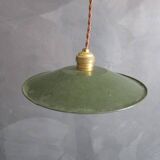 Old pendant light in green enameled sheet metal