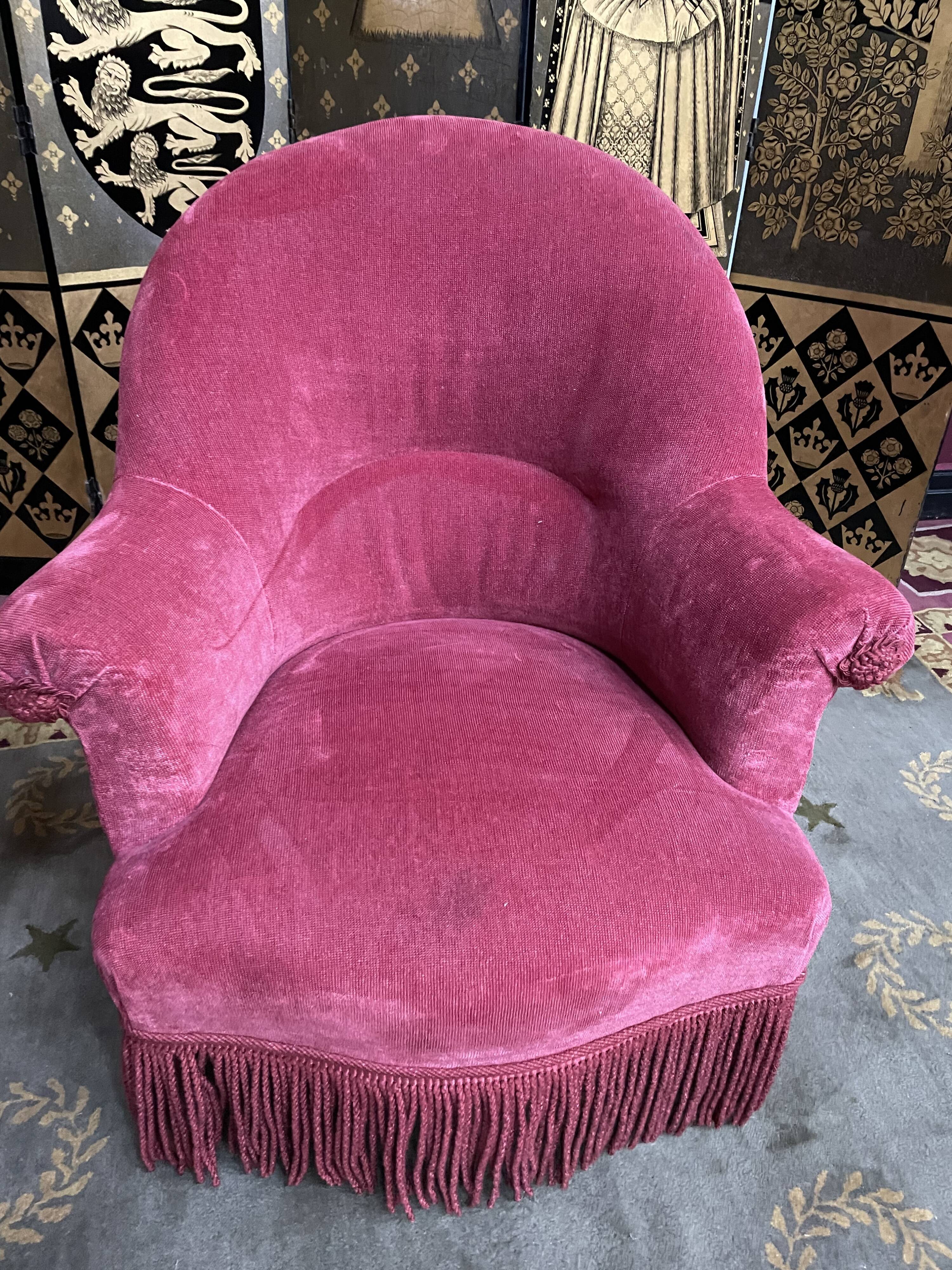 Pair of pink velvet toad armchairs
