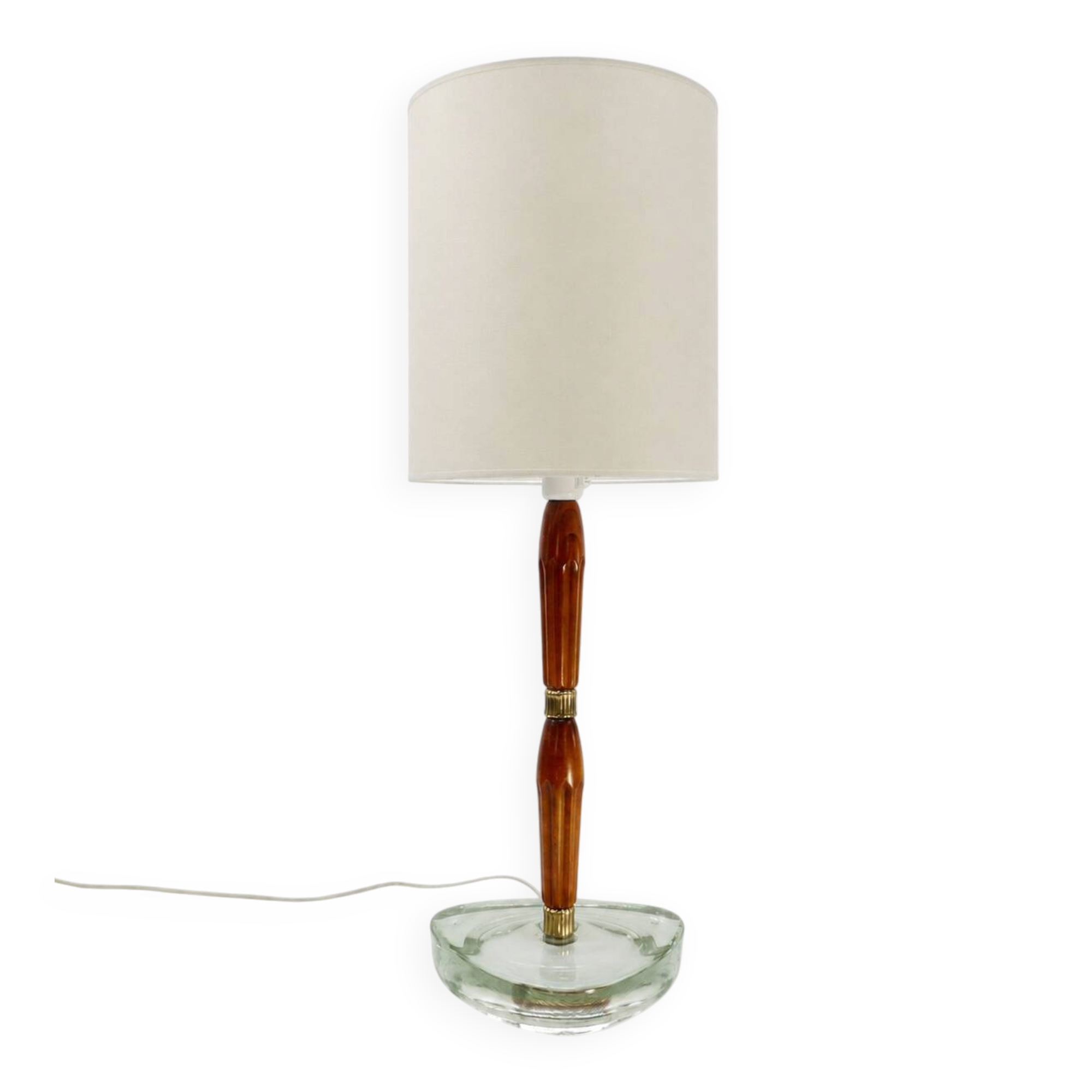 Scandinavian table lamp in glass, wood and brass 1960 Nybro Armaturfabrik