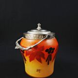 Legras-Montjoye enameled & painted glass biscuit bucket, Art Deco period