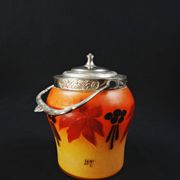Legras-Montjoye enameled & painted glass biscuit bucket, Art Deco period