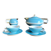 Service à thé Art Déco français pour deux – Bleu turquoise