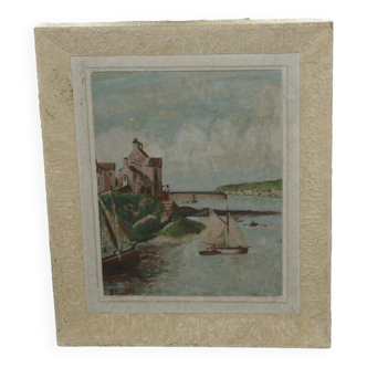 Oil on panel Rear port of the town Le Conquet de Boussat