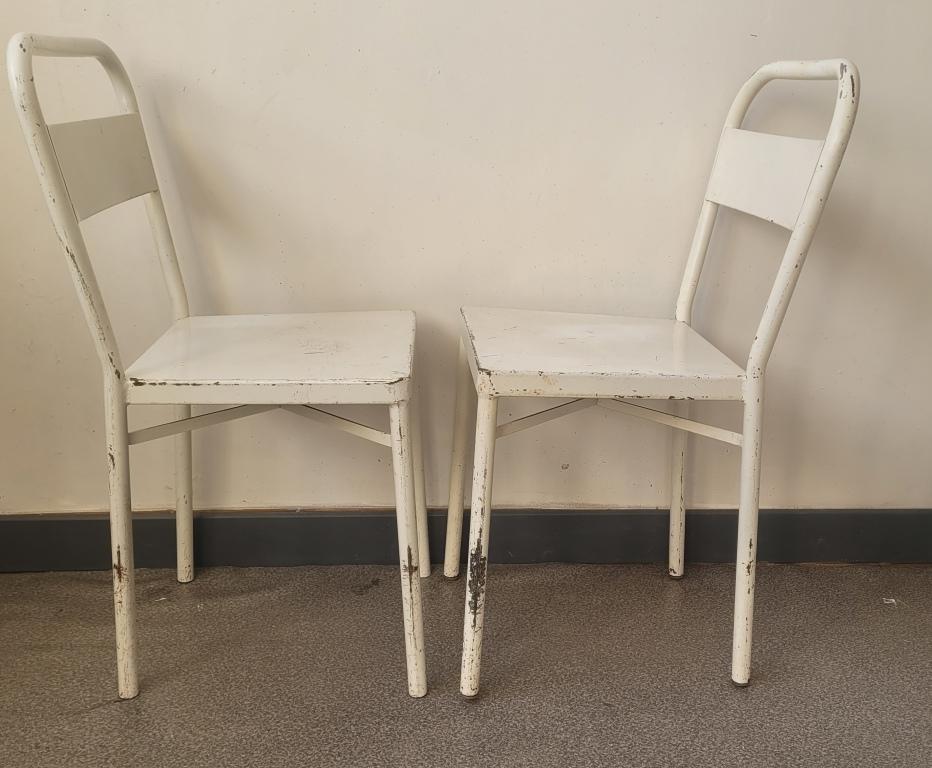 Pair of patinated white metal chairs