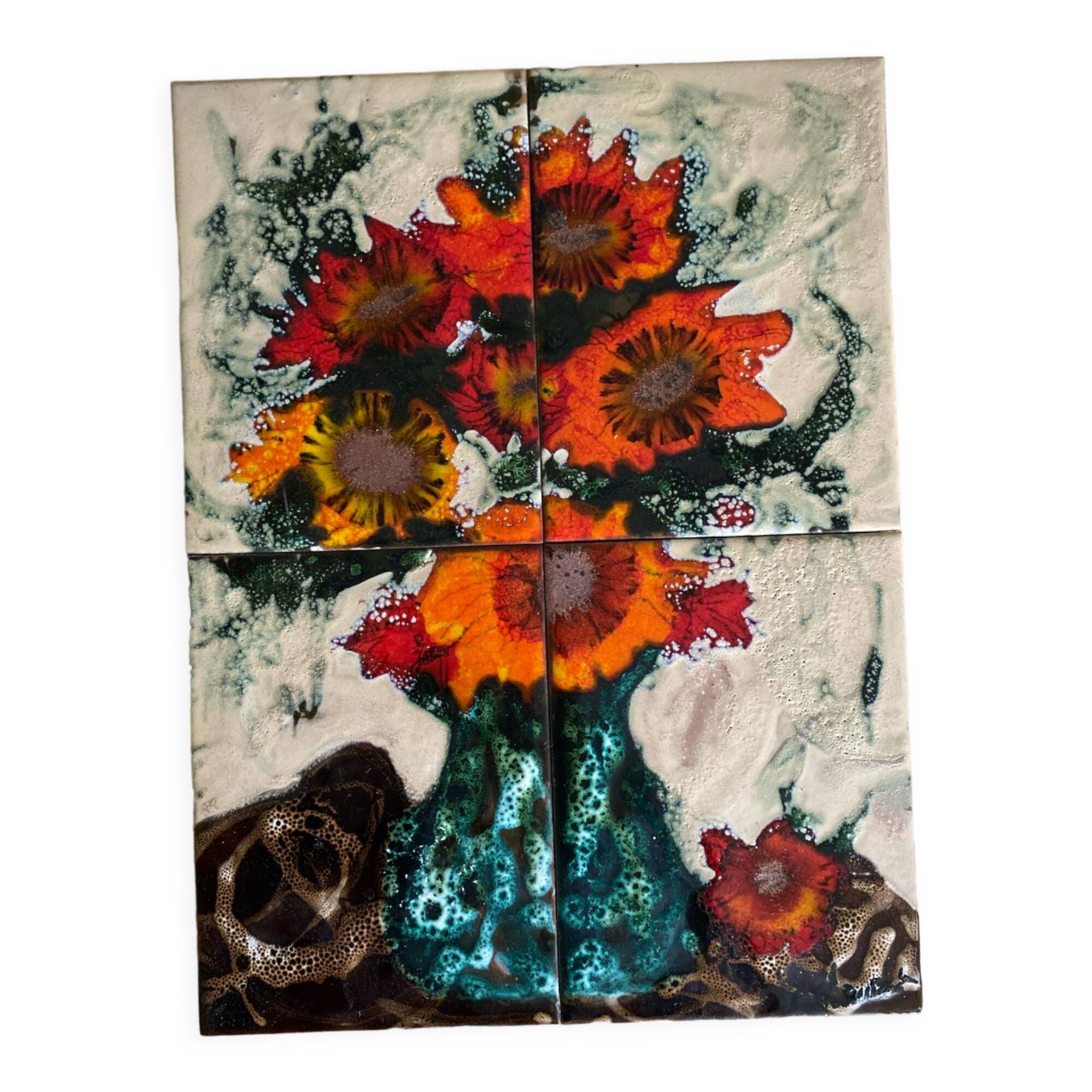 Carreaux en céramique bouquet Vallauris 1970