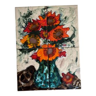 Carreaux en céramique bouquet Vallauris 1970