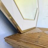 Octagonal mirror in white lacquer with brass surround