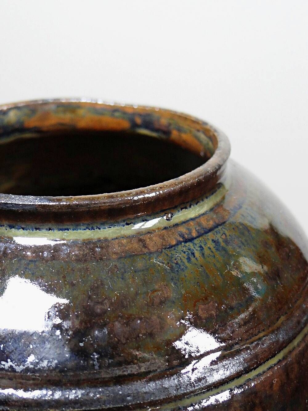 Small vintage/antique vase, very fine stoneware, flamed glaze, signature art ceramic