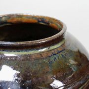 Small vintage/antique vase, very fine stoneware, flamed glaze, signature art ceramic