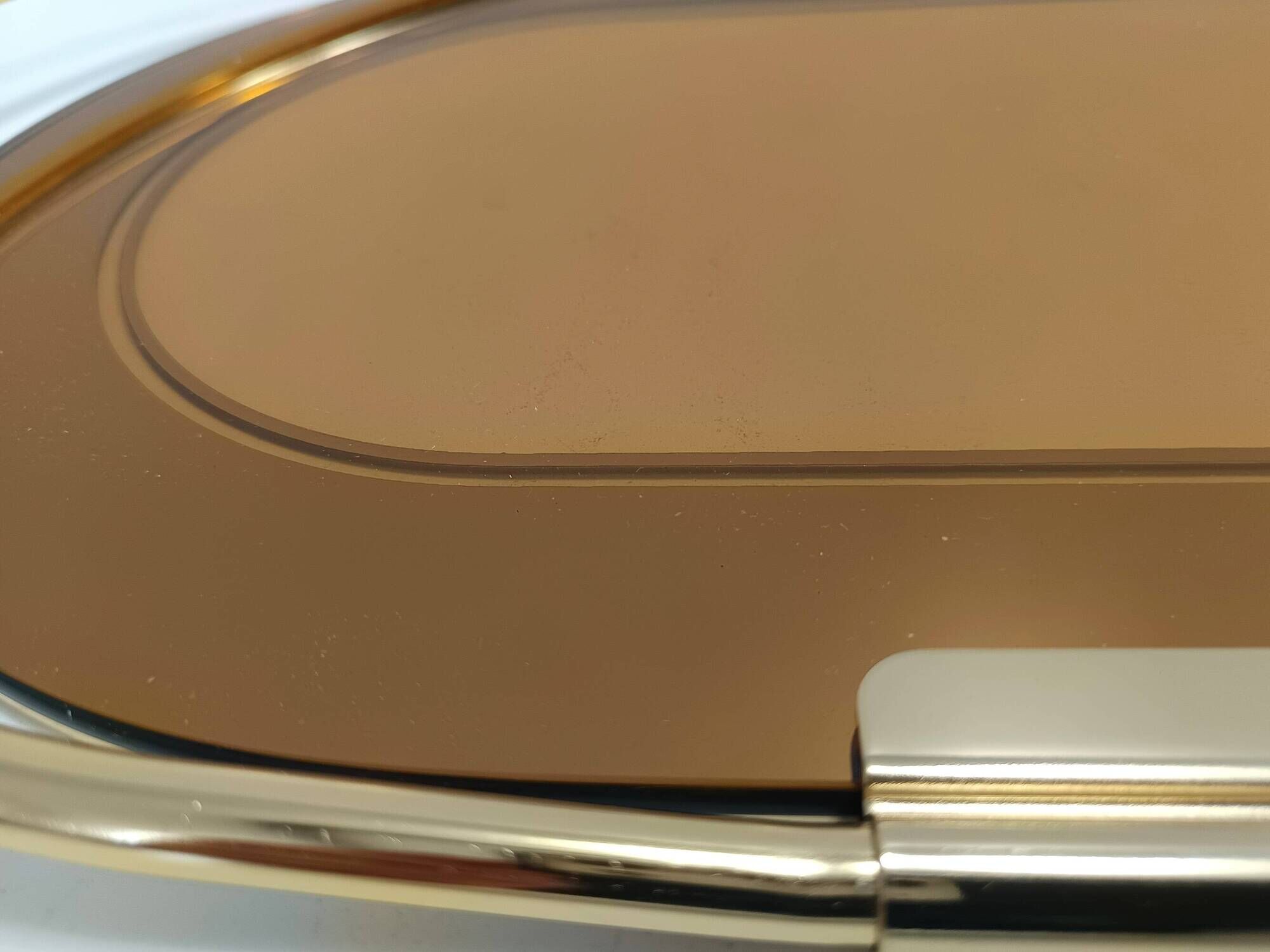 Oval 24k Gold Plated and Bronzed Pink Mirrored Tray by Umberto Mascagni