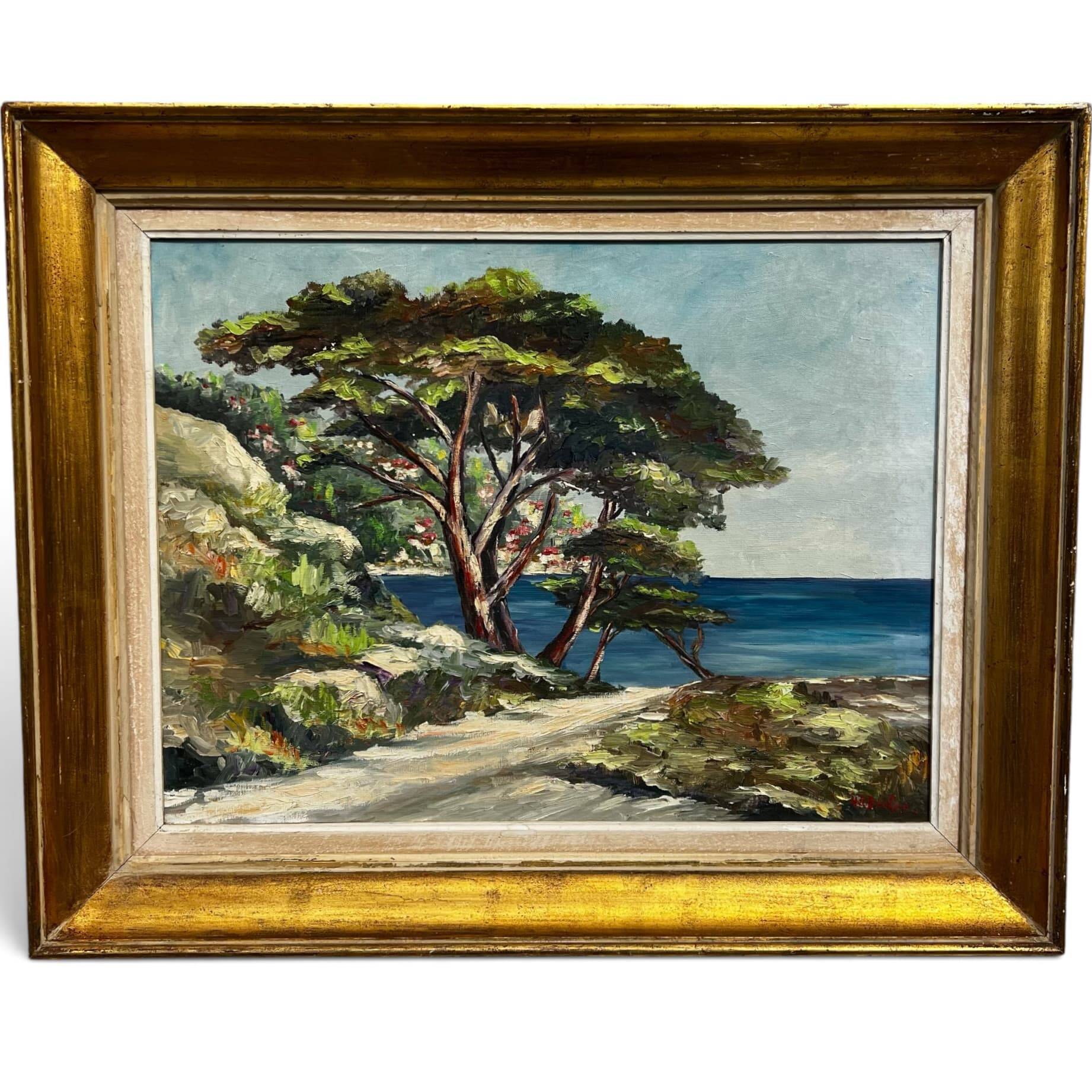 Mediterranean landscape painting by Henriette Le Béchec - vintage oil on canvas