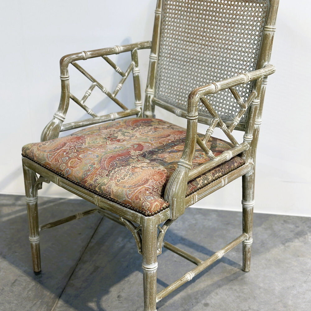 Vintage faux bamboo dining set with original fabric, 1980s
