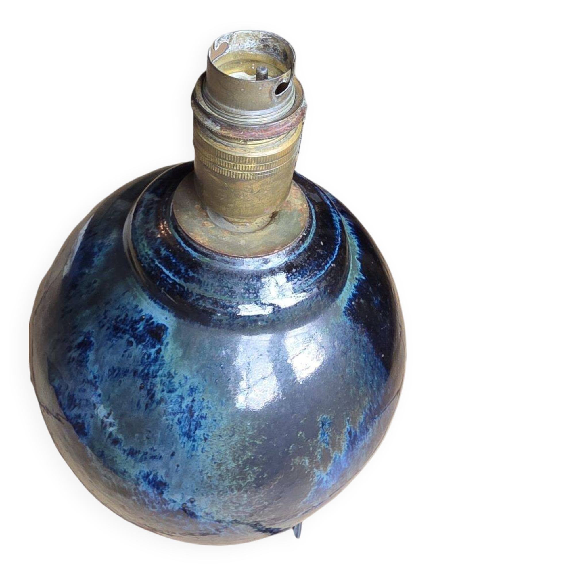 Large Vintage Lamp Base in Glazed Terracotta