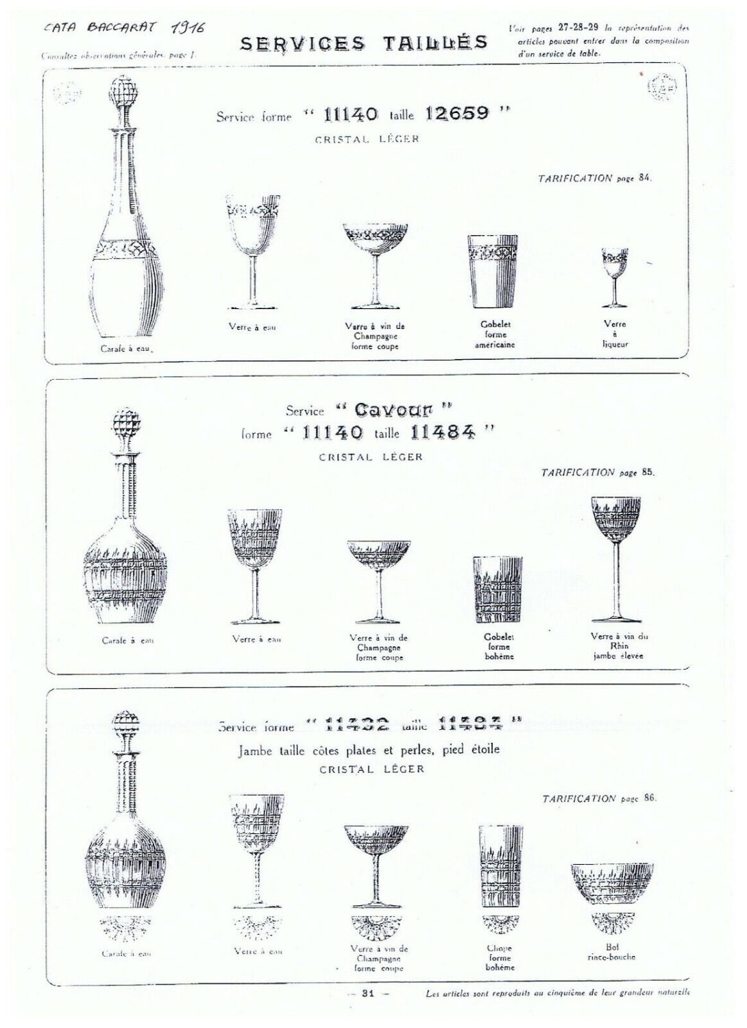 10 glasses in Porto, Baccarat, model Cavour, Year 1916