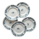 5 old flat ironstone plates “Cyrano” Longwy