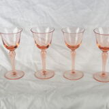 Set of 4 pink rosé glasses with twisted foot - 70s / 80s