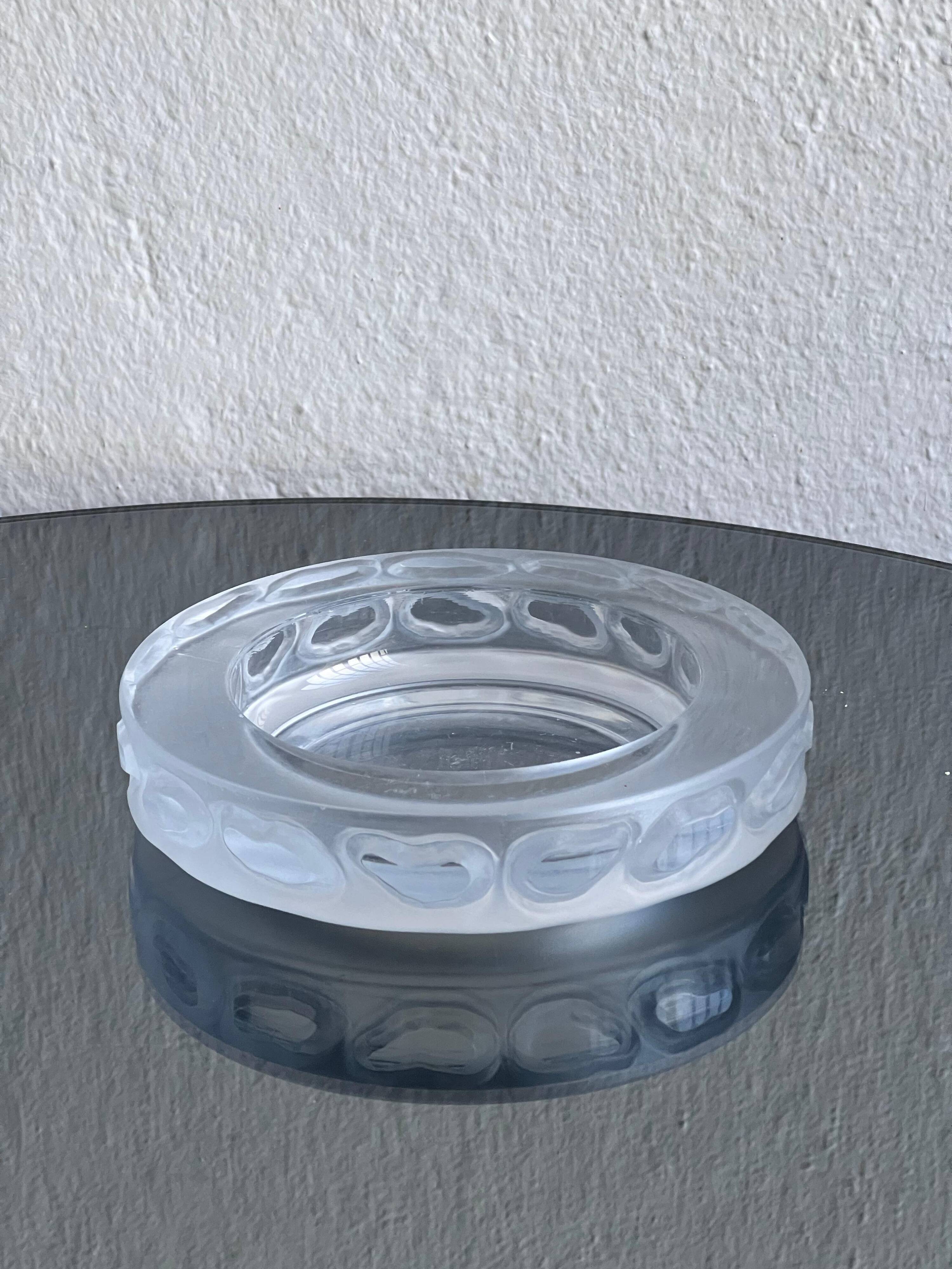 Vintage Bowl in Clear Glass, with Engraved Decorations