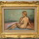 A Boyer: Oil on panel depicting a seated female nude from behind.