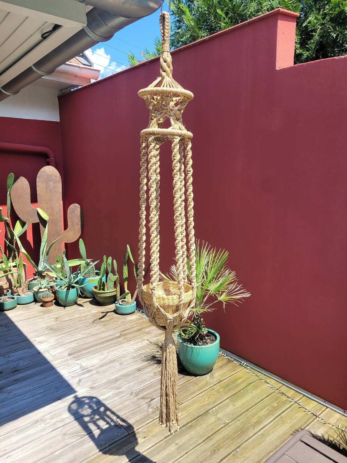 Large vintage macrame plant holder