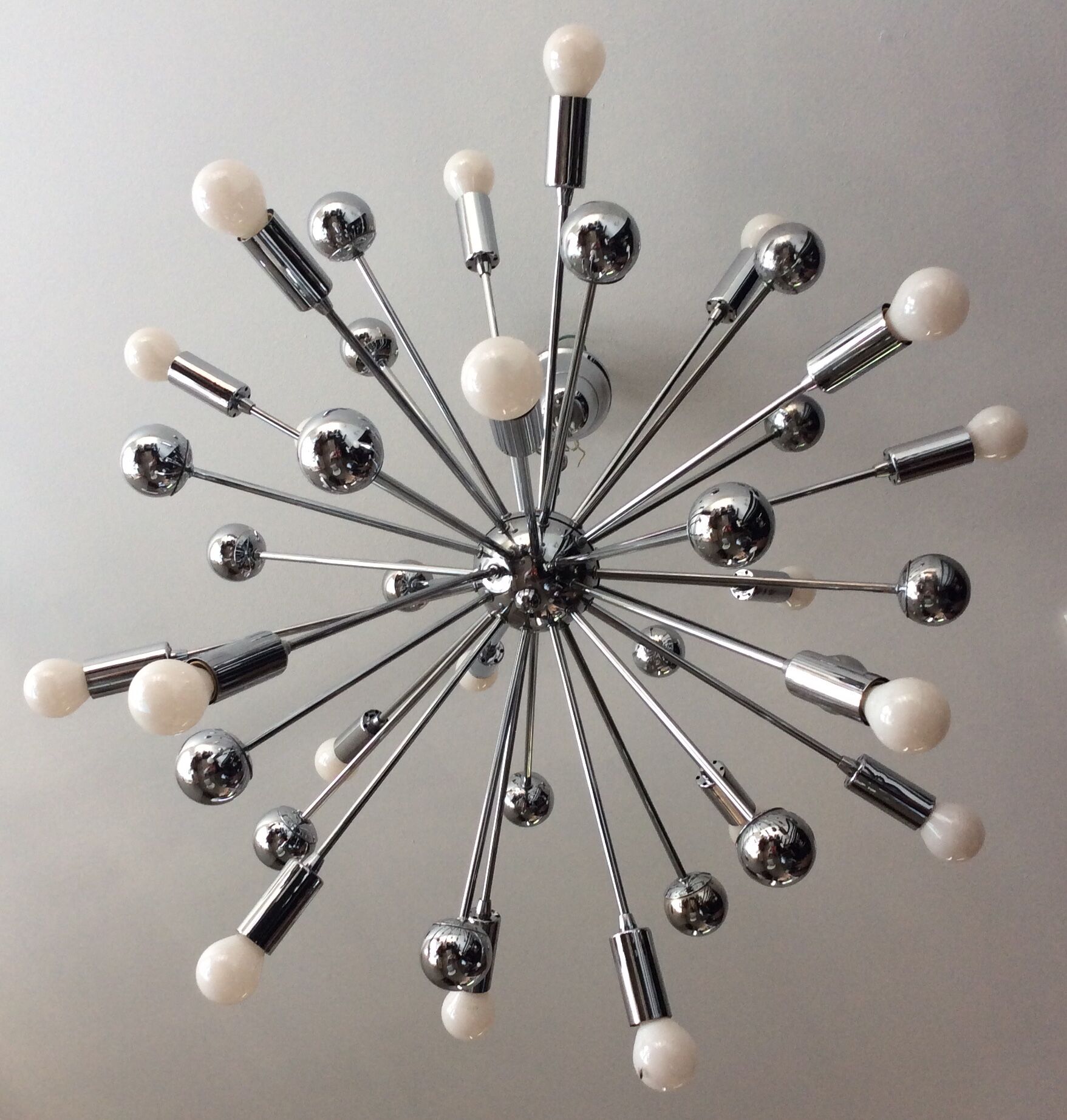 Sputnik XXL chandelier of the 60s-70s chrome metal 20 lamps