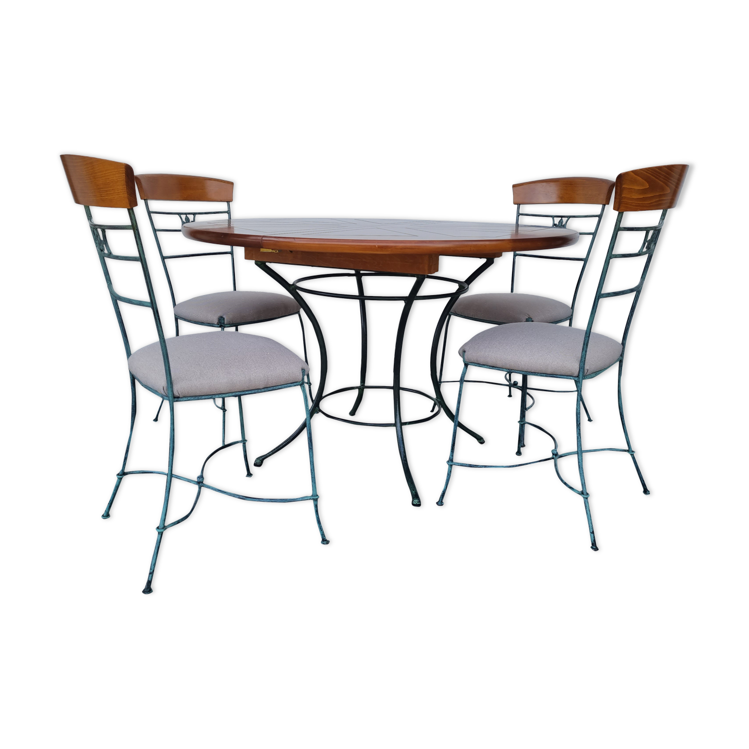 Set of 1 Table and 4 Chairs wrought iron 80s
