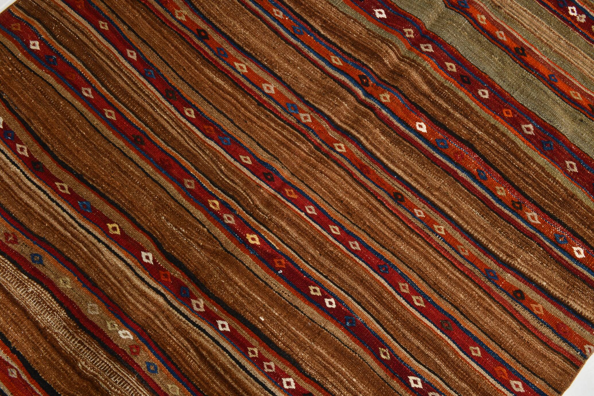 Red & Brown Pinstriped Style Vintage Kilim Rug, 142x182Cm