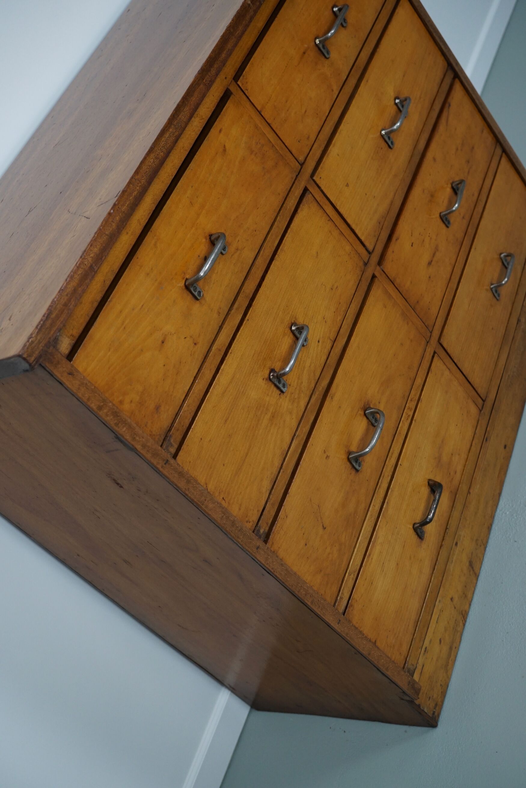 Dutch Industrial Beech Apothecary Cabinet, Mid-20th Century